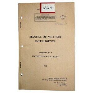Military Intelligence Manual Unit Duties 1960 UK War Office Canada Commonwealth